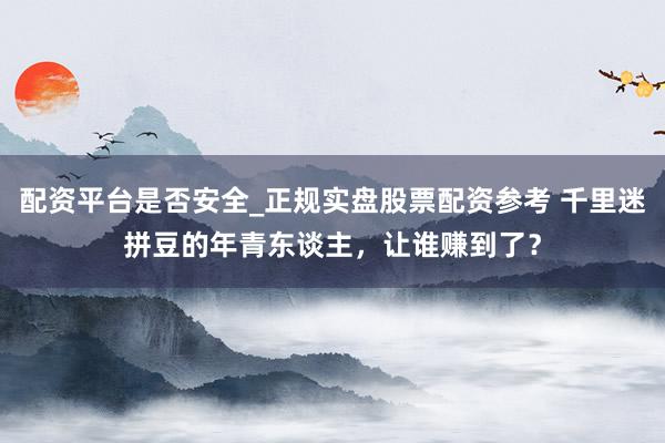 配资平台是否安全_正规实盘股票配资参考 千里迷拼豆的年青东谈主，让谁赚到了？